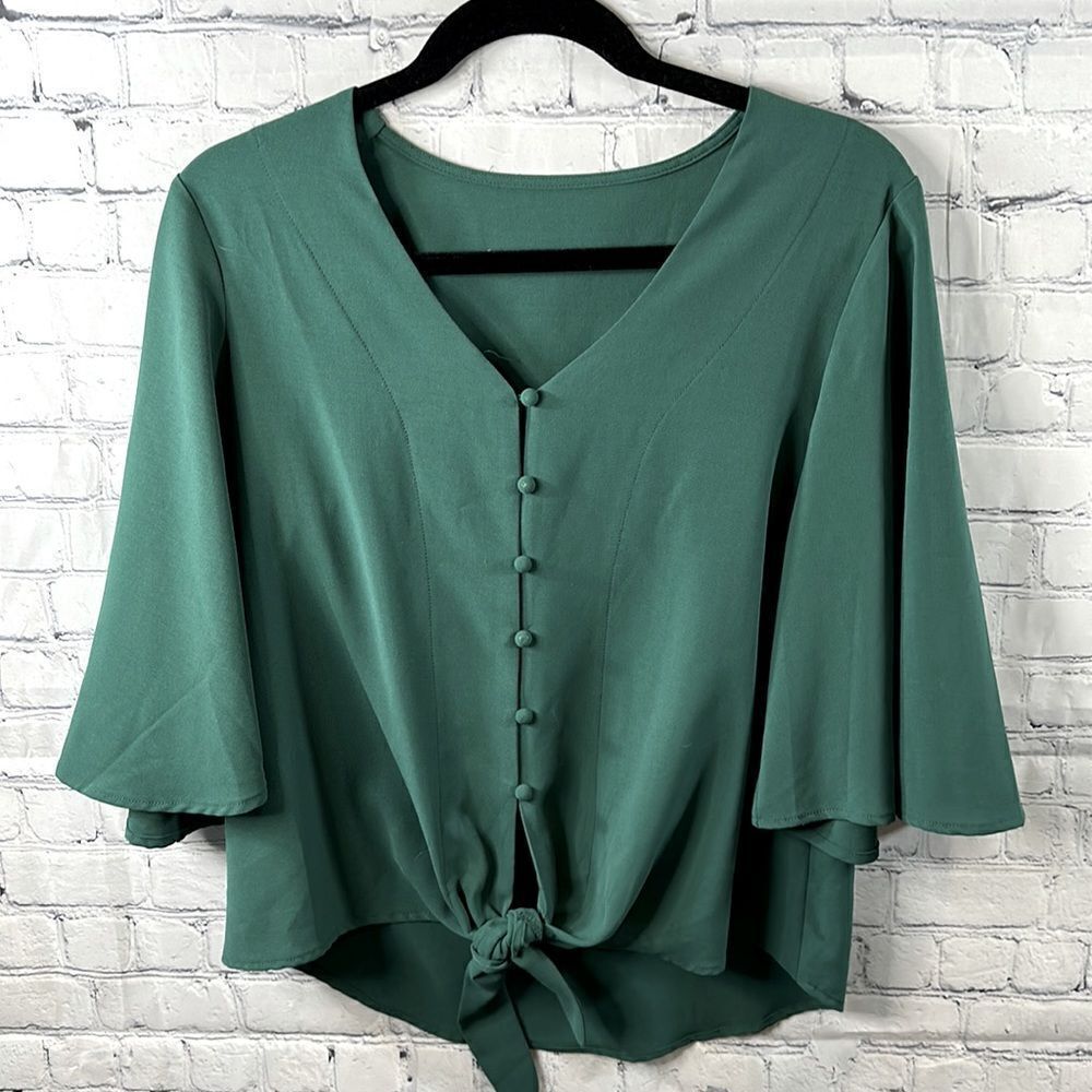 Green Tie Front Blouse Sz Small